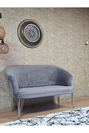 İkili TEDDY Krom Kaplama Telli Ayak Çay Seti Koltuk İkili Berjer , Balkon, Salon, Ofis Gri Renk 40,5 Boyut/Ebat