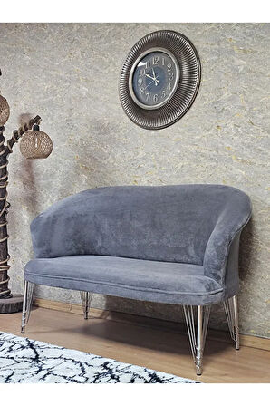 İkili TEDDY Krom Kaplama Telli Ayak Çay Seti Koltuk İkili Berjer , Balkon, Salon, Ofis Gri Renk 40,5 Boyut/Ebat