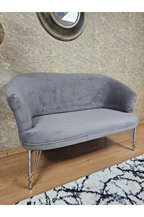 İkili TEDDY Krom Kaplama Telli Ayak Çay Seti Koltuk İkili Berjer , Balkon, Salon, Ofis Gri Renk 40,5 Boyut/Ebat