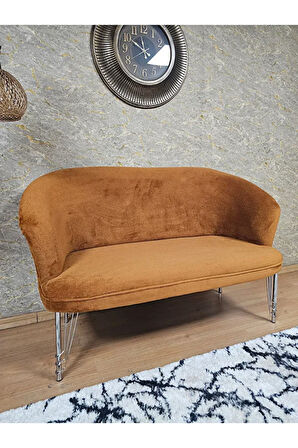 İkili TEDDY Krom Kaplama Telli Ayak Çay Seti Koltuk İkili Berjer , Balkon, Salon, Ofis Kiremit Renk 40,5 Boyut/Ebat