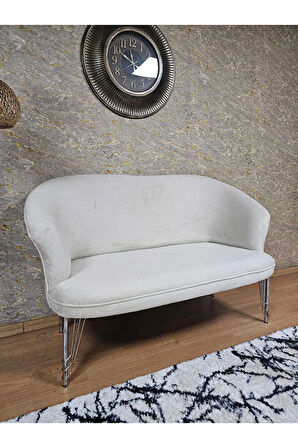 İkili TEDDY Krom Kaplama Telli Ayak Çay Seti Koltuk İkili Berjer , Balkon, Salon, Ofis Krem Renk 40,5 Boyut/Ebat