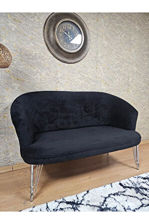 İkili TEDDY Krom Kaplama Telli Ayak Çay Seti Koltuk İkili Berjer , Balkon, Salon, Ofis Siyah Renk 40,5 Boyut/Ebat