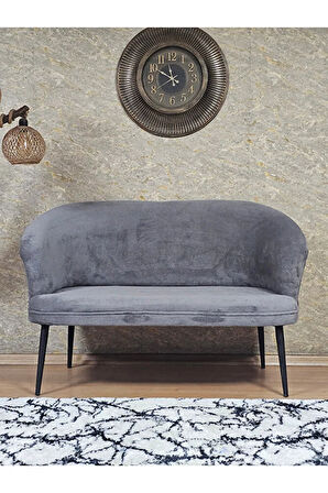 İkili TEDDY Siyah Boyalı Sivriltme Ayak Çay Seti Koltuk İkili Berjer , Balkon, Salon, Ofis Gri Renk 40,5 Boyut/Ebat