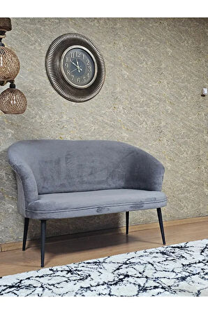 İkili TEDDY Siyah Boyalı Sivriltme Ayak Çay Seti Koltuk İkili Berjer , Balkon, Salon, Ofis Gri Renk 40,5 Boyut/Ebat