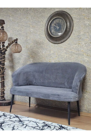 İkili TEDDY Siyah Boyalı Sivriltme Ayak Çay Seti Koltuk İkili Berjer , Balkon, Salon, Ofis Gri Renk 40,5 Boyut/Ebat