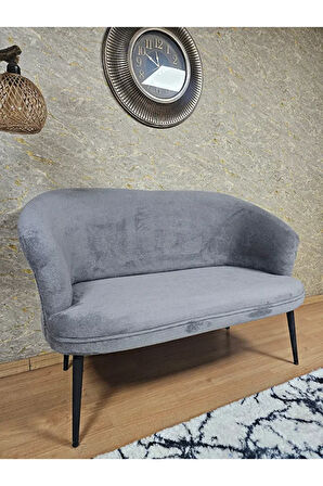 İkili TEDDY Siyah Boyalı Sivriltme Ayak Çay Seti Koltuk İkili Berjer , Balkon, Salon, Ofis Gri Renk 40,5 Boyut/Ebat