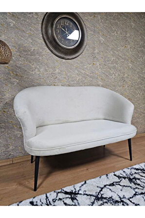 İkili TEDDY Siyah Boyalı Sivriltme Ayak Çay Seti Koltuk İkili Berjer , Balkon, Salon, Ofis Krem Renk 40,5 Boyut/Ebat