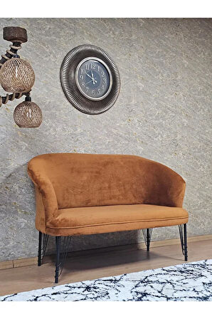 İkili TEDDY Siyah Boyalı Telli Ayak Çay Seti Koltuk İkili Berjer , Balkon, Salon, Ofis Kiremit Renk 40,5 Boyut/Ebat