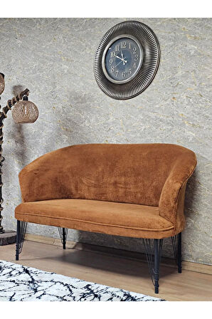 İkili TEDDY Siyah Boyalı Telli Ayak Çay Seti Koltuk İkili Berjer , Balkon, Salon, Ofis Kiremit Renk 40,5 Boyut/Ebat