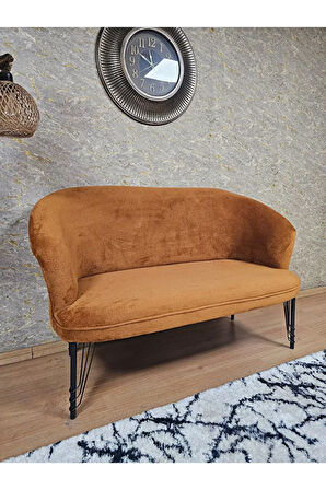 İkili TEDDY Siyah Boyalı Telli Ayak Çay Seti Koltuk İkili Berjer , Balkon, Salon, Ofis Kiremit Renk 40,5 Boyut/Ebat