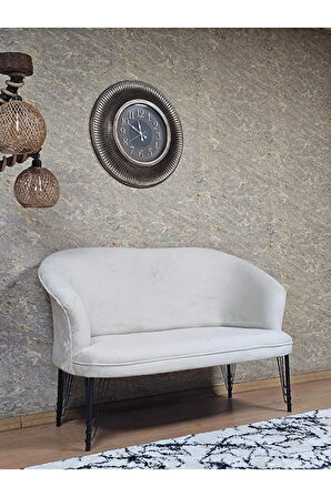 İkili TEDDY Siyah Boyalı Telli Ayak Çay Seti Koltuk İkili Berjer , Balkon, Salon, Ofis Krem Renk 40,5 Boyut/Ebat