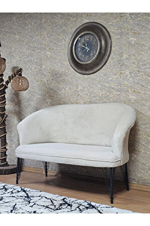 İkili TEDDY Siyah Boyalı Telli Ayak Çay Seti Koltuk İkili Berjer , Balkon, Salon, Ofis Krem Renk 40,5 Boyut/Ebat