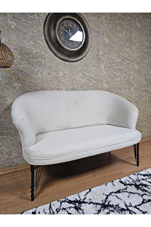 İkili TEDDY Siyah Boyalı Telli Ayak Çay Seti Koltuk İkili Berjer , Balkon, Salon, Ofis Krem Renk 40,5 Boyut/Ebat