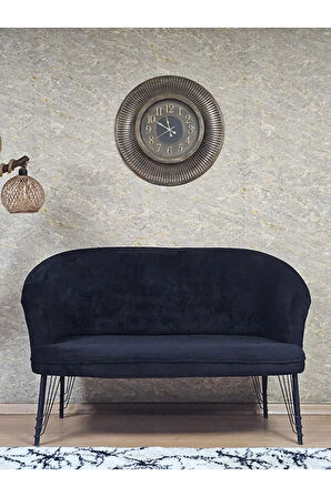 İkili TEDDY Siyah Boyalı Telli Ayak Çay Seti Koltuk İkili Berjer , Balkon, Salon, Ofis Siyah Renk 40,5 Boyut/Ebat