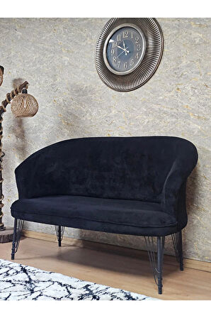 İkili TEDDY Siyah Boyalı Telli Ayak Çay Seti Koltuk İkili Berjer , Balkon, Salon, Ofis Siyah Renk 40,5 Boyut/Ebat