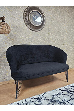 İkili TEDDY Siyah Boyalı Telli Ayak Çay Seti Koltuk İkili Berjer , Balkon, Salon, Ofis Siyah Renk 40,5 Boyut/Ebat