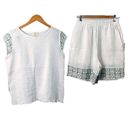 Süper Hafif %100 Pamuk 2 katlı Müslin | Şort - Tişört | İkili Takım | Pijama | Gots Sertifikalı