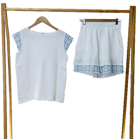 Süper Hafif %100 Pamuk 2 katlı Müslin | Şort - Tişört | İkili Takım | Pijama | Gots Sertifikalı