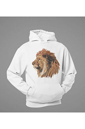 Tasarım Aslan Baskılı Unisex Oversize Lion Hoodie