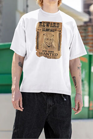 Sub-Zero Reward Wanted Baskılı Unisex Tişört, Oversize Anime Tişört
