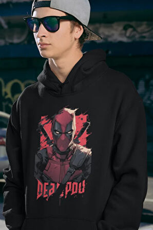 Tasarım Deadpool Baskılı Unisex  Oversize Marvel Hoodie