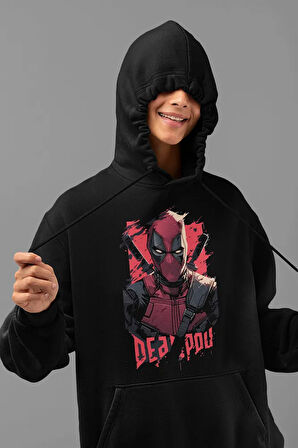 Tasarım Deadpool Baskılı Unisex  Oversize Marvel Hoodie