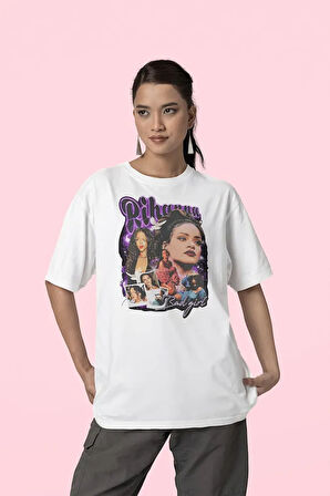 Rihanna Baskılı Unisex Oversize Şarkıcı Tişört