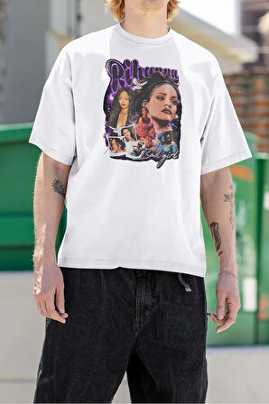 Rihanna Baskılı Unisex Oversize Şarkıcı Tişört