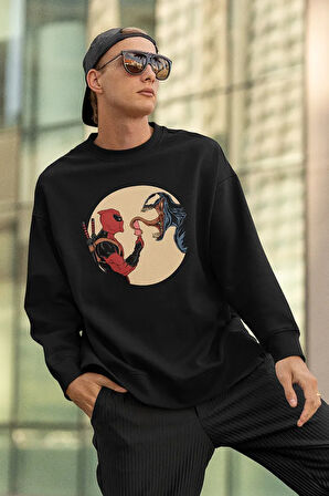 Deadpool x Venom Baskılı Unisex Oversize Tasarım Sweatshirt