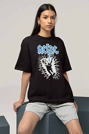 AC DC Rock Metal Müzik Grubu Baskılı Unisex Oversize Tişört