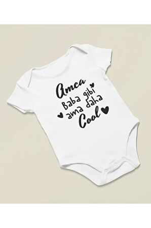 Amca Baba Gibi Ama Daha Cool Yazılı Pamuklu Yumuşak Unisex Çıtçıtlı Body Zıbın
