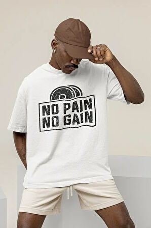 No Pain No Gain Gym Fitness Temalı Oversize Unisex Tişört