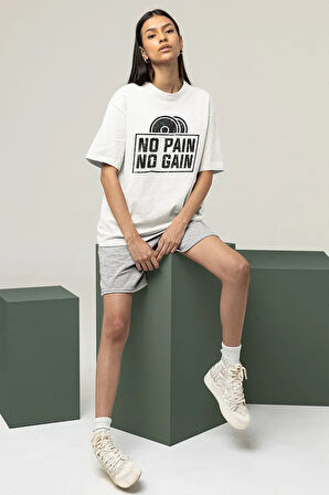 No Pain No Gain Gym Fitness Temalı Oversize Unisex Tişört