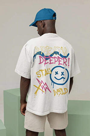 Breath Deeper Yazılı Unisex Oversize Tasarım Tişört