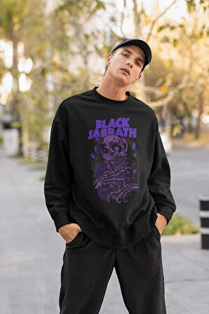 Tasarım Black Sabbath Baskılı Unisex Oversize Müzik Grubu Sweatshirt