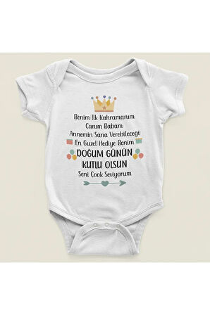 Doğum Günün Kutlu Olsun Baba Yazılı Pamuklu Yumuşak Unisex Çıtçıtlı Body Zıbın