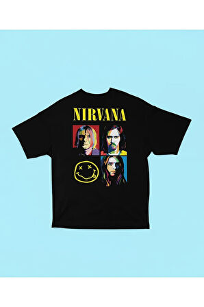 Rock Metal Müzik Grubu Nirvana Baskılı Unisex Oversize Tişört