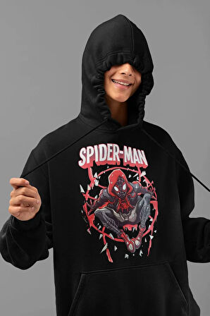 Tasarım Spider-Man Baskılı Unisex Oversize Örümcek Adam Hoodie