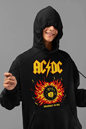 AC DC Highway To Hell Baskılı Unisex Oversize Rock Metal Hoodie