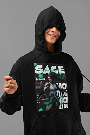 Sentinel Karakter Sage Baskılı Unisex Oversize Valorrant Hoodie