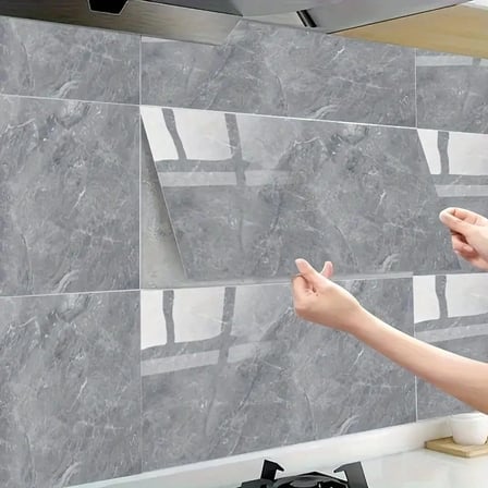 Özel Üretim Nem Isı Su Geçirmez Mutfak Banyo Gri Mermer Desenli Alüminyum Plastik Duvar Sticker