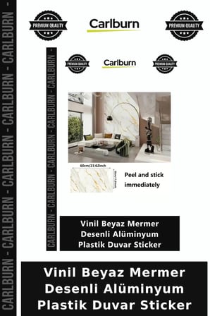 Vinil Beyaz Mermer Desenli Alüminyum Plastik Duvar Sticker Kolay Yapışkan Yüzey Koruyucu Dekor Ürünü