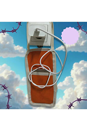 Turuncu Suni Deri Askılı Priz Üstü Telefon Tutucu | Yüksek Prizler İçin Şarj Askısı