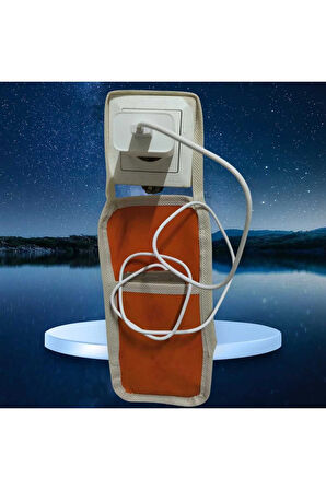 Turuncu Suni Deri Askılı Priz Üstü Telefon Tutucu | Yüksek Prizler İçin Şarj Askısı