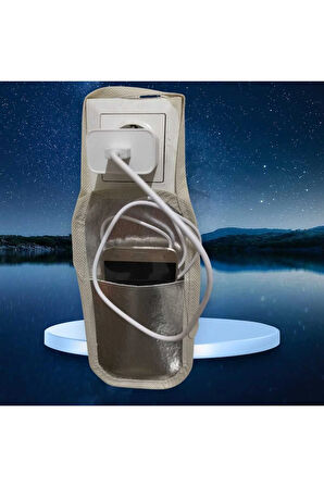 "Metalik Gri Suni Deri Askılı Priz Üstü Telefon Tutucu | Yüksek Prizler İçin bez poşeti