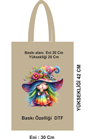 DTF Baskılı Pamuk Ham Bez poşet 30x42 cm 46 Tel Saplı