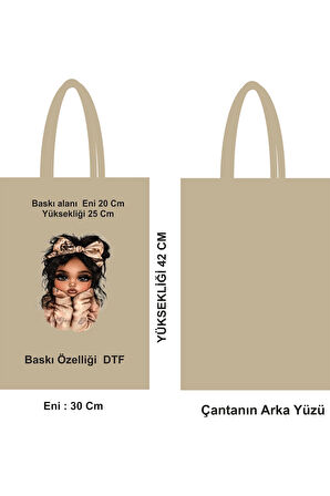 30x42 cm Saplı Bez Poşet – Doğal Pamuk, DTF Baskı, 46 Tel