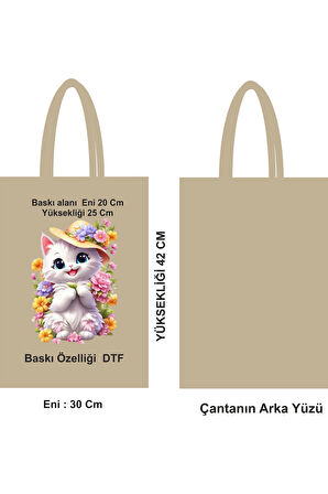 Doğal Pamuk Saplı Bez Poşet 30x42 cm – DTF Baskılı, 46 Tel Kumaş