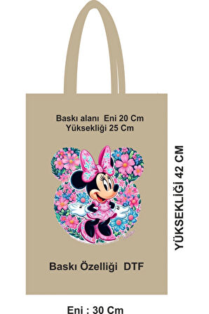 DTF Desenli Pamuk Bez Poşet – 30x42 cm, Çevre Dostu, Saplı