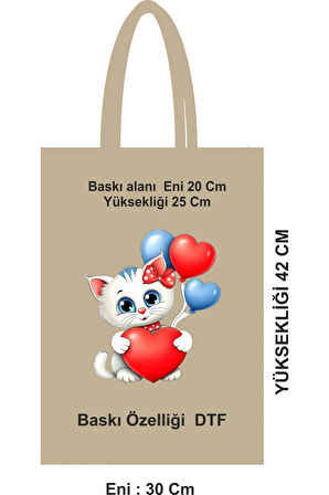 Kalın Dokulu Bez Poşet – 46 Tel, 30x42 cm, DTF Baskı, Saplı Model